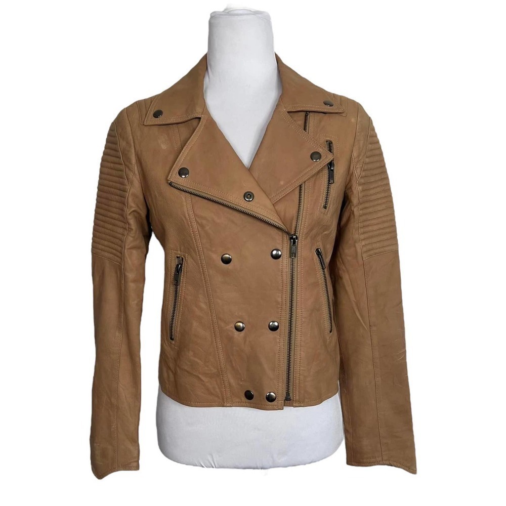 FIRTH Lamb's Leather Jacket Tan Moto Size S‎